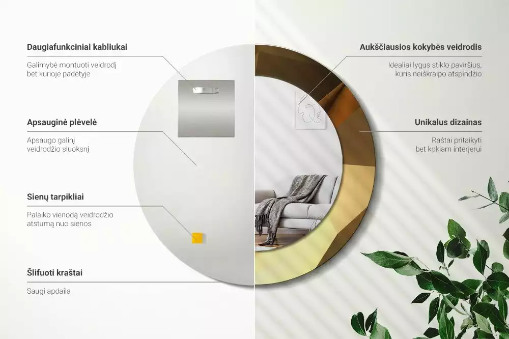 Kerek tükör fali dísz Geometriai minta