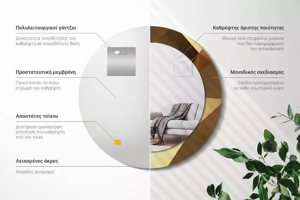 Kerek tükör fali dísz Geometriai minta