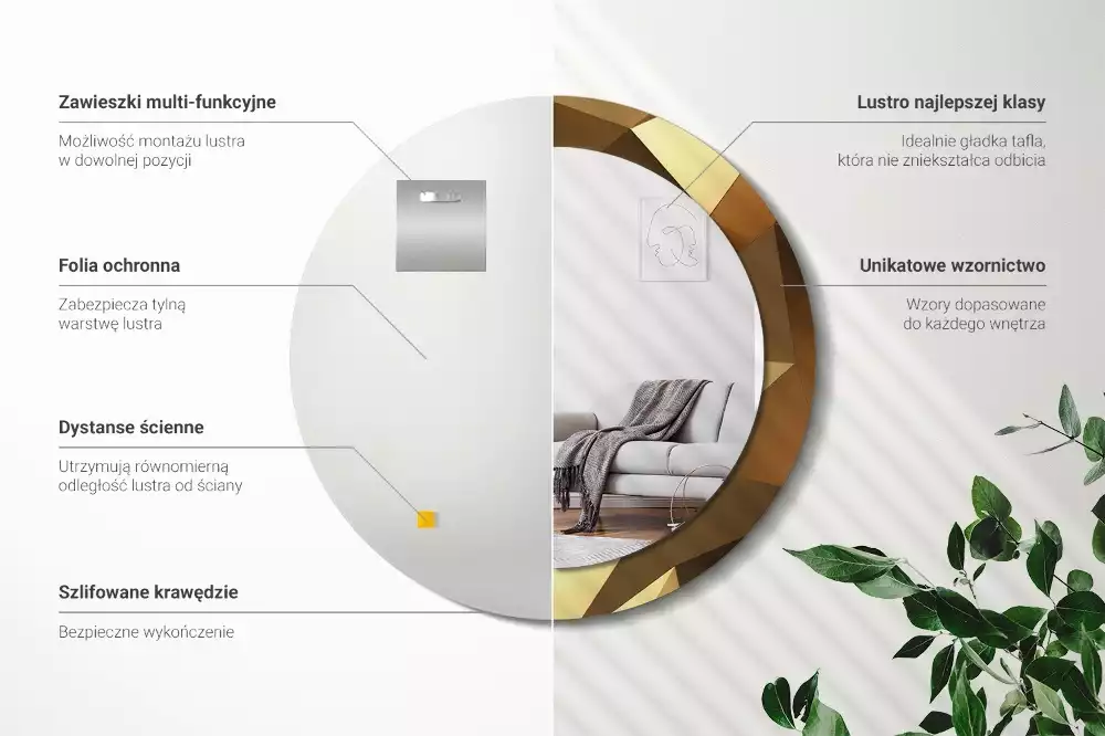 Kerek tükör fali dísz Geometriai minta
