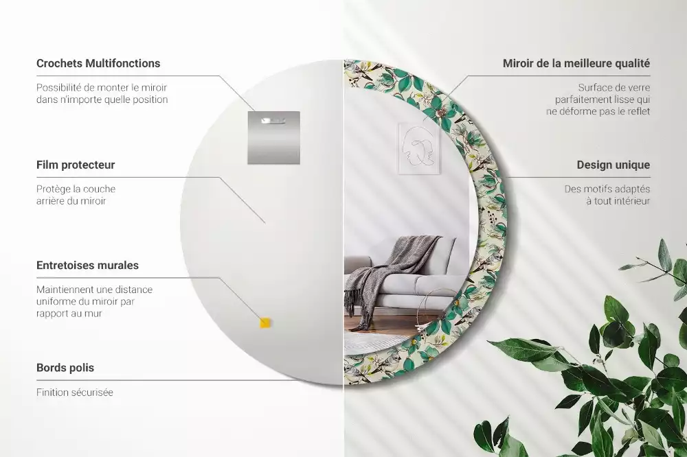 Kerek tükör fali dísz Virágok és madarak