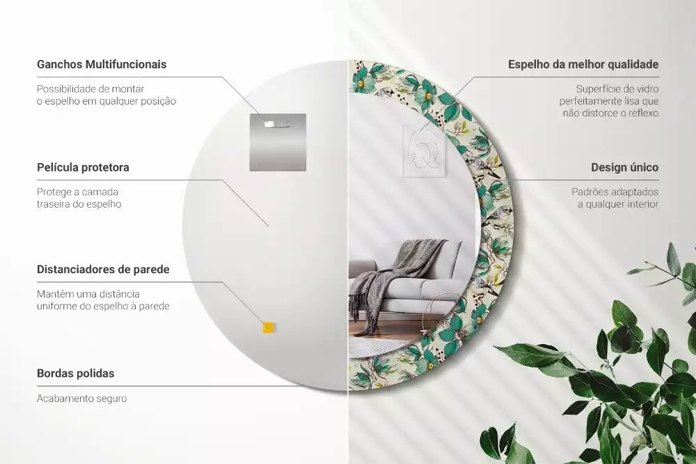 Kerek tükör fali dísz Virágok és madarak