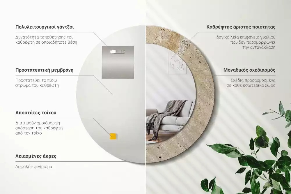 Kerek tükör fali dísz Kő utánzat