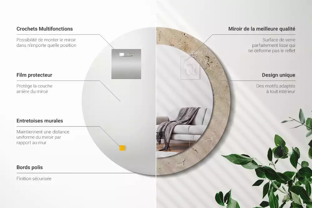 Kerek tükör fali dísz Kő utánzat