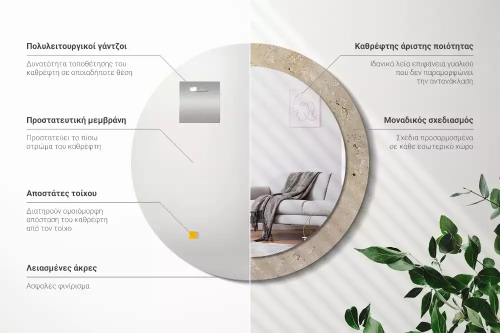 Kerek tükör fali dísz Kő utánzat