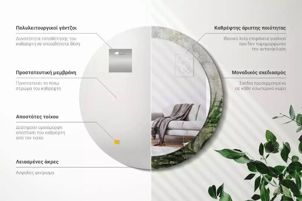 Kerek tükör fali dísz Páfránylevél