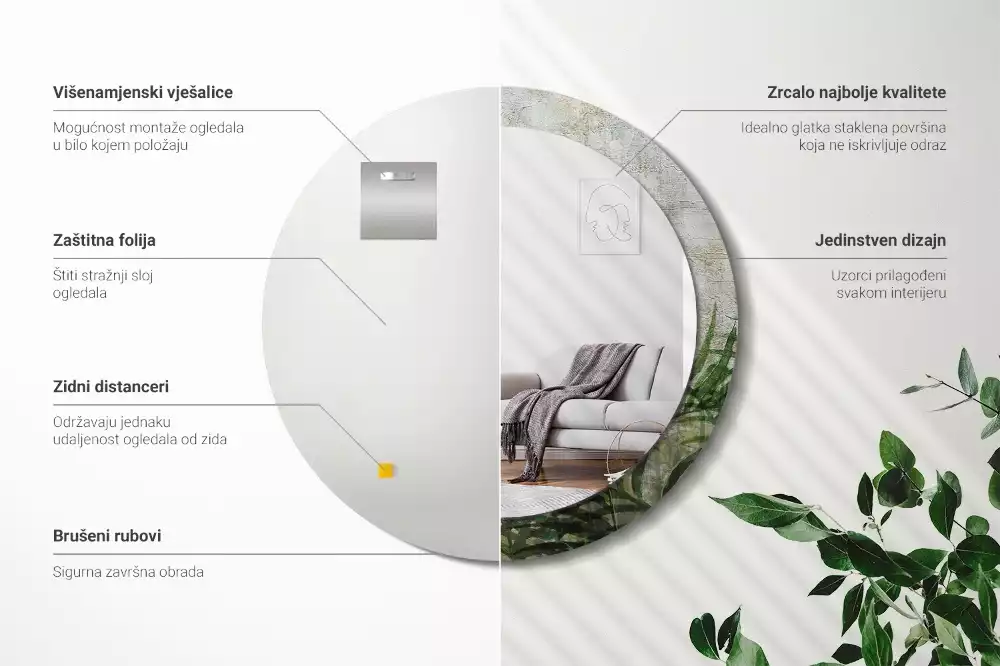 Kerek tükör fali dísz Páfránylevél