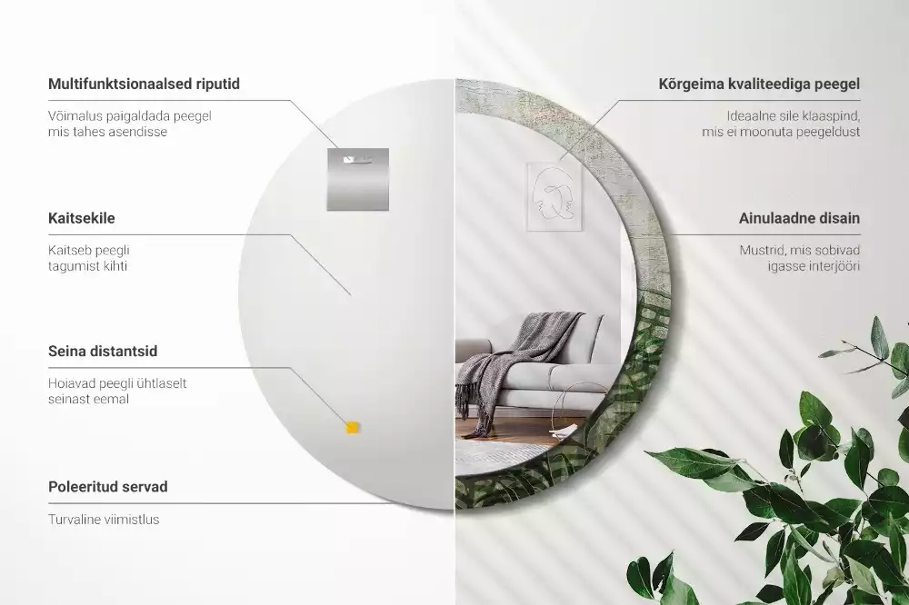 Kerek tükör fali dísz Páfránylevél