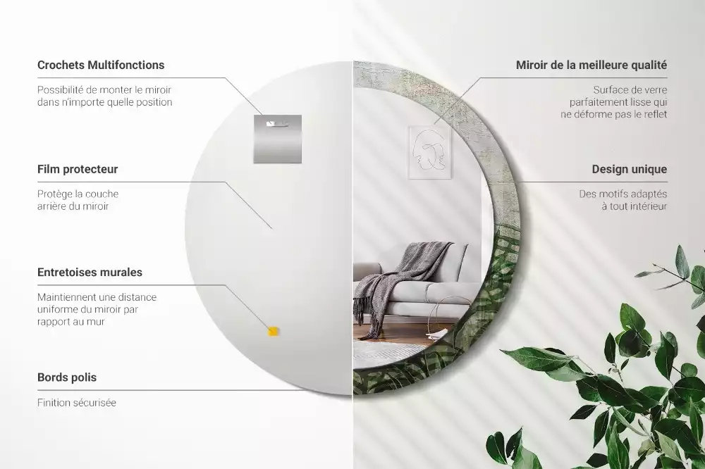 Kerek tükör fali dísz Páfránylevél