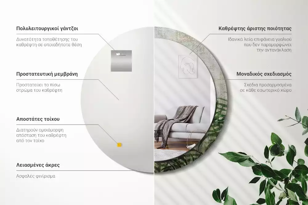 Kerek tükör fali dísz Páfránylevél