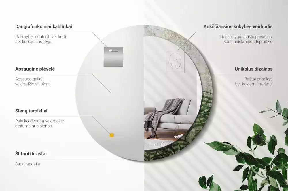 Kerek tükör fali dísz Páfránylevél