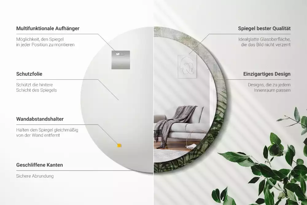 Kerek tükör fali dísz Páfránylevél