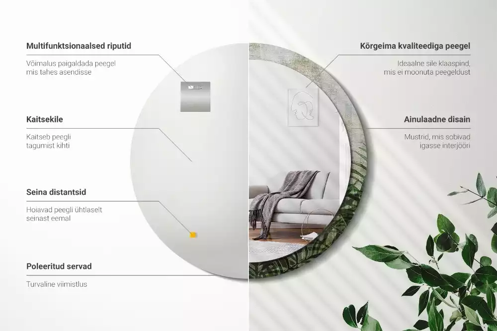 Kerek tükör fali dísz Páfránylevél