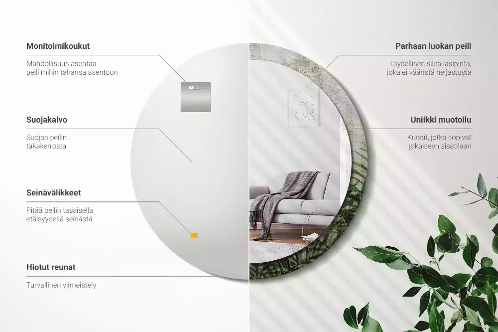 Kerek tükör fali dísz Páfránylevél