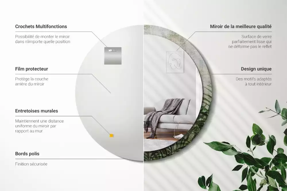 Kerek tükör fali dísz Páfránylevél