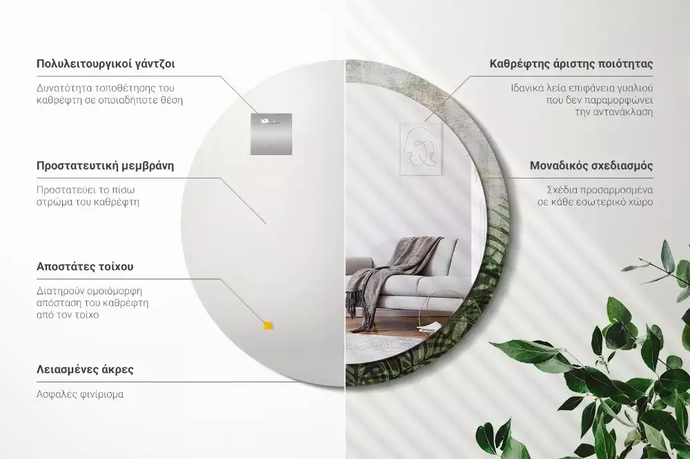 Kerek tükör fali dísz Páfránylevél