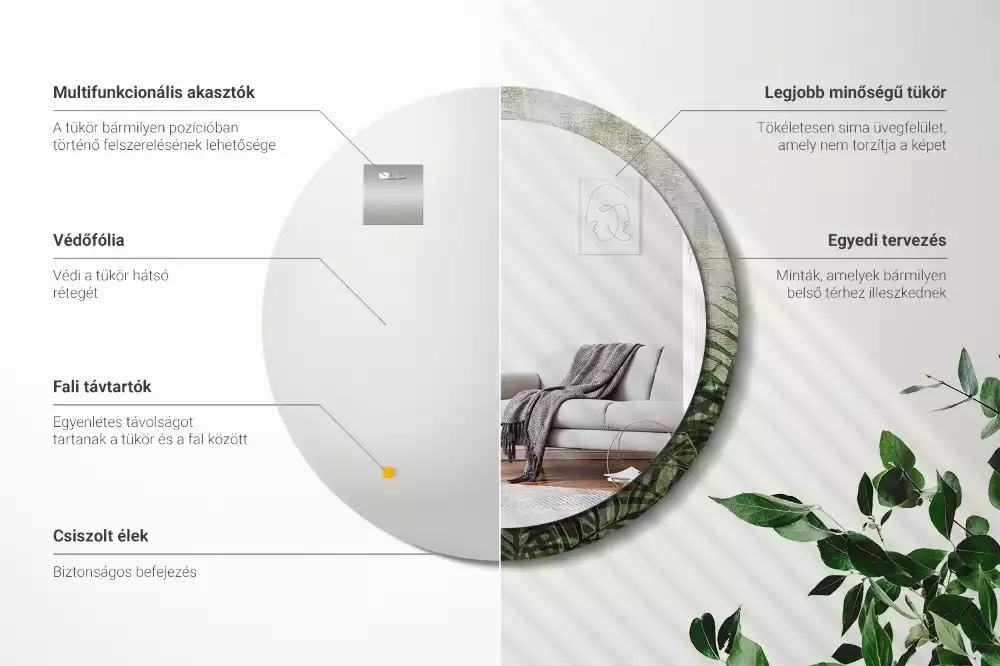 Kerek tükör fali dísz Páfránylevél