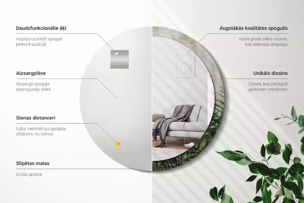 Kerek tükör fali dísz Páfránylevél