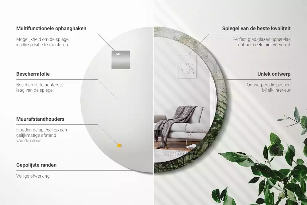 Kerek tükör fali dísz Páfránylevél