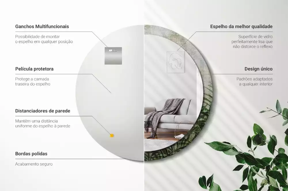 Kerek tükör fali dísz Páfránylevél