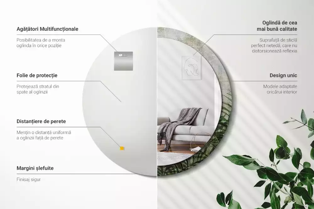 Kerek tükör fali dísz Páfránylevél