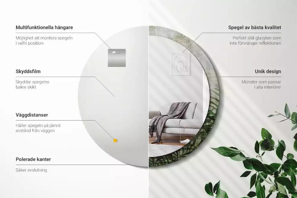 Kerek tükör fali dísz Páfránylevél