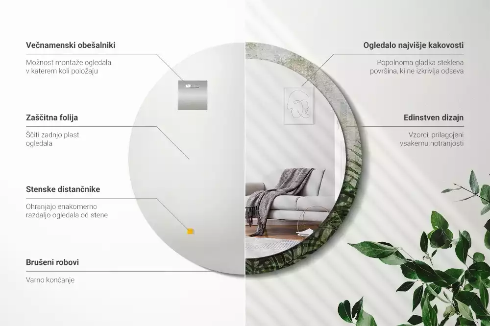 Kerek tükör fali dísz Páfránylevél