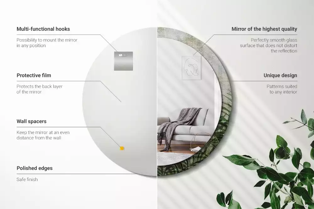 Kerek tükör fali dísz Páfránylevél