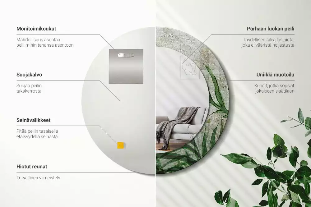 Kerek tükör fali dísz Páfránylevél