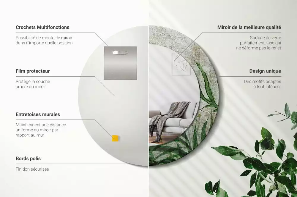 Kerek tükör fali dísz Páfránylevél