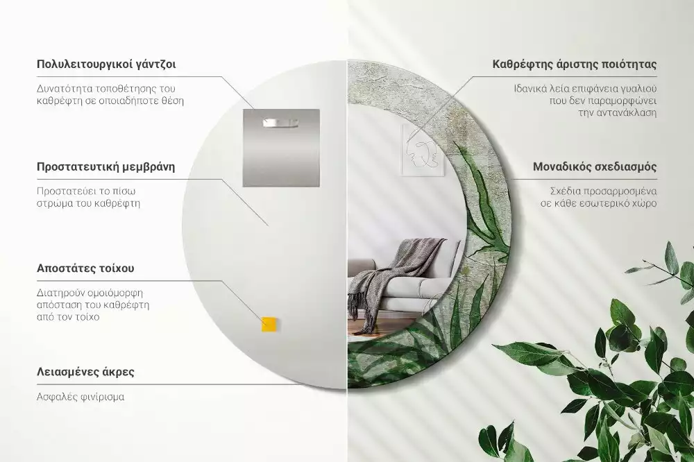 Kerek tükör fali dísz Páfránylevél