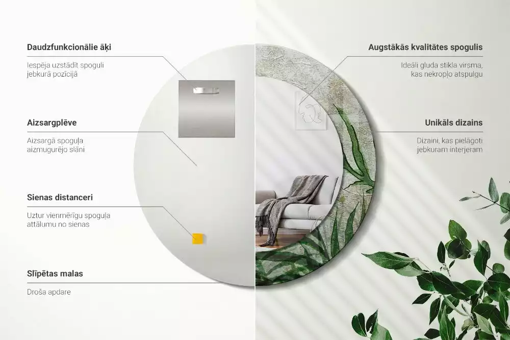 Kerek tükör fali dísz Páfránylevél