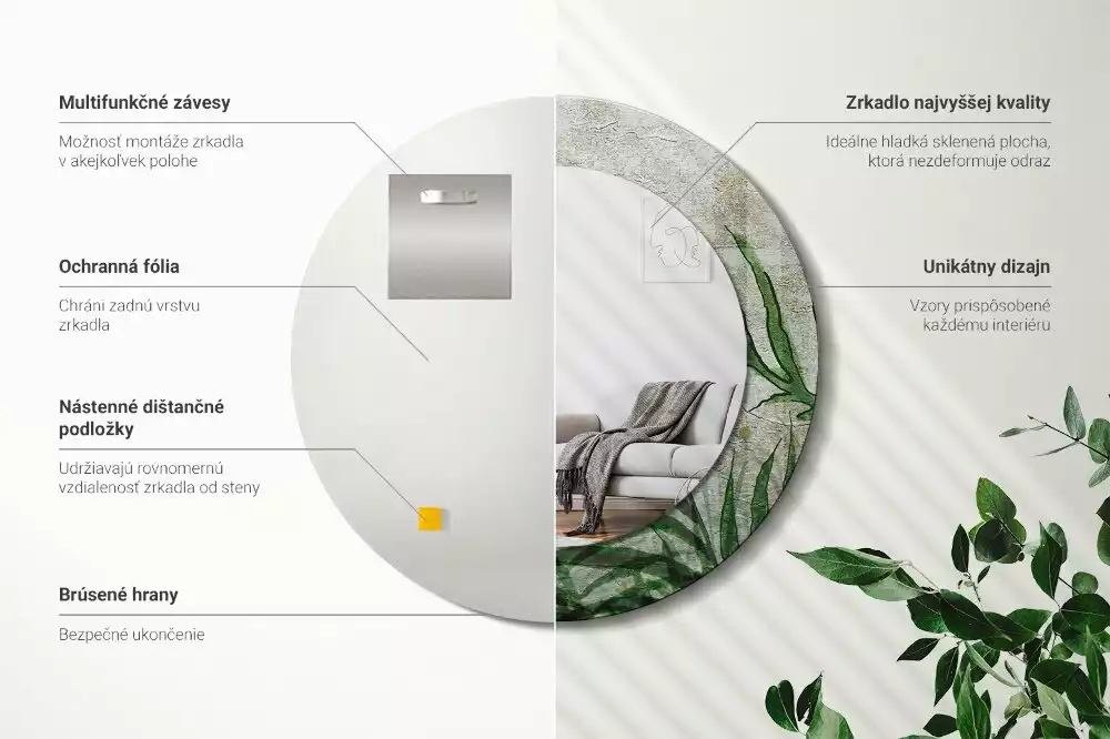 Kerek tükör fali dísz Páfránylevél