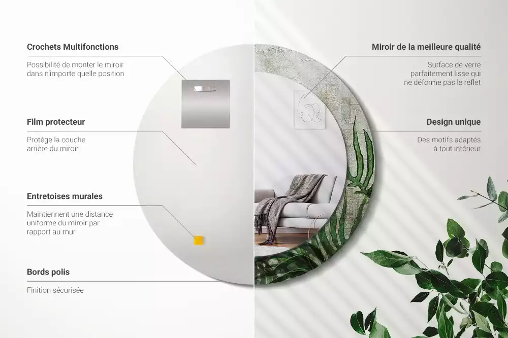 Kerek tükör fali dísz Páfránylevél