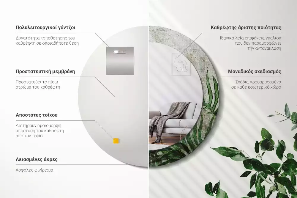 Kerek tükör fali dísz Páfránylevél