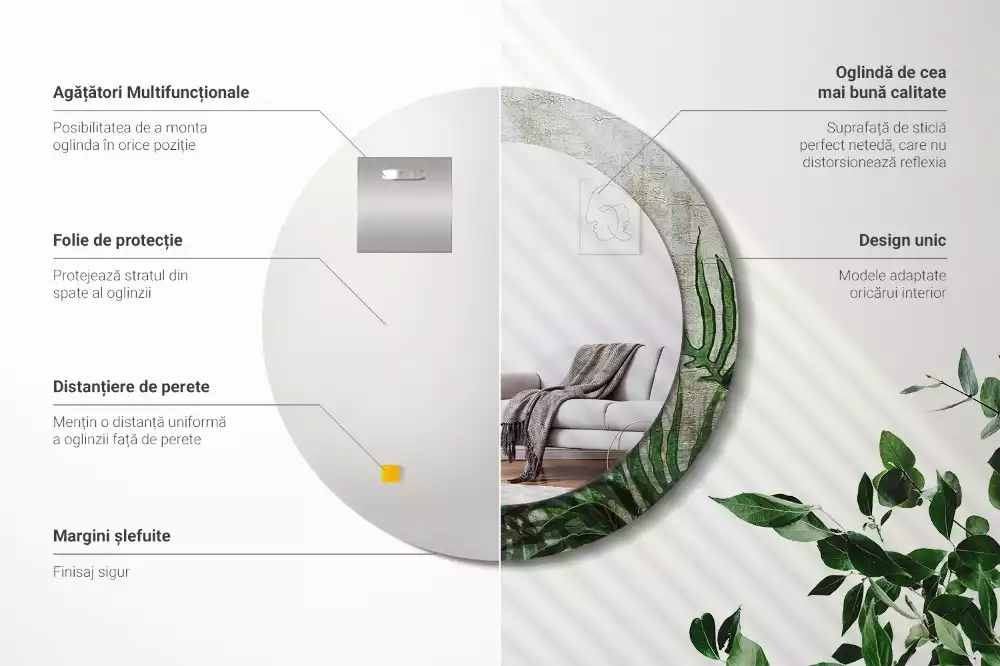 Kerek tükör fali dísz Páfránylevél