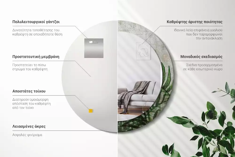 Kerek tükör fali dísz Páfránylevél