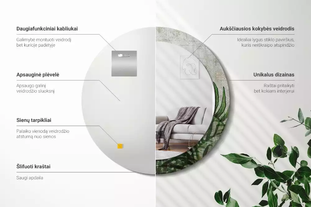 Kerek tükör fali dísz Páfránylevél