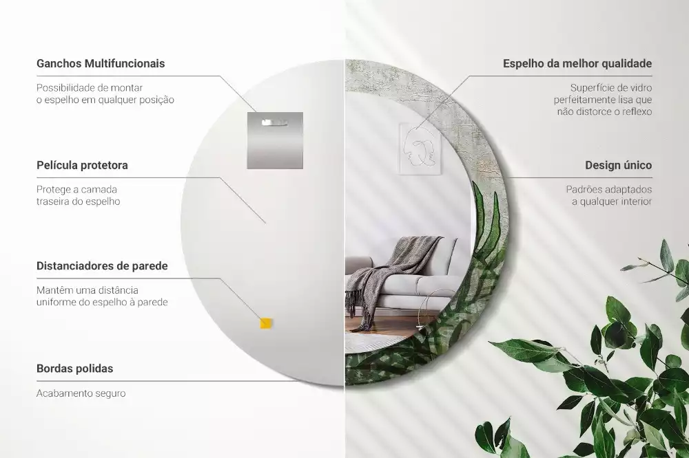 Kerek tükör fali dísz Páfránylevél