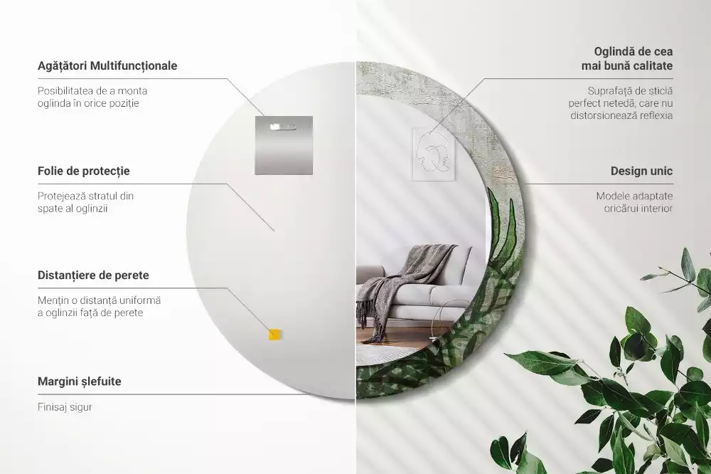 Kerek tükör fali dísz Páfránylevél