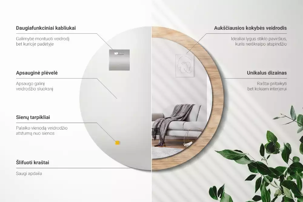 Kerek tükör fali dísz Faipari