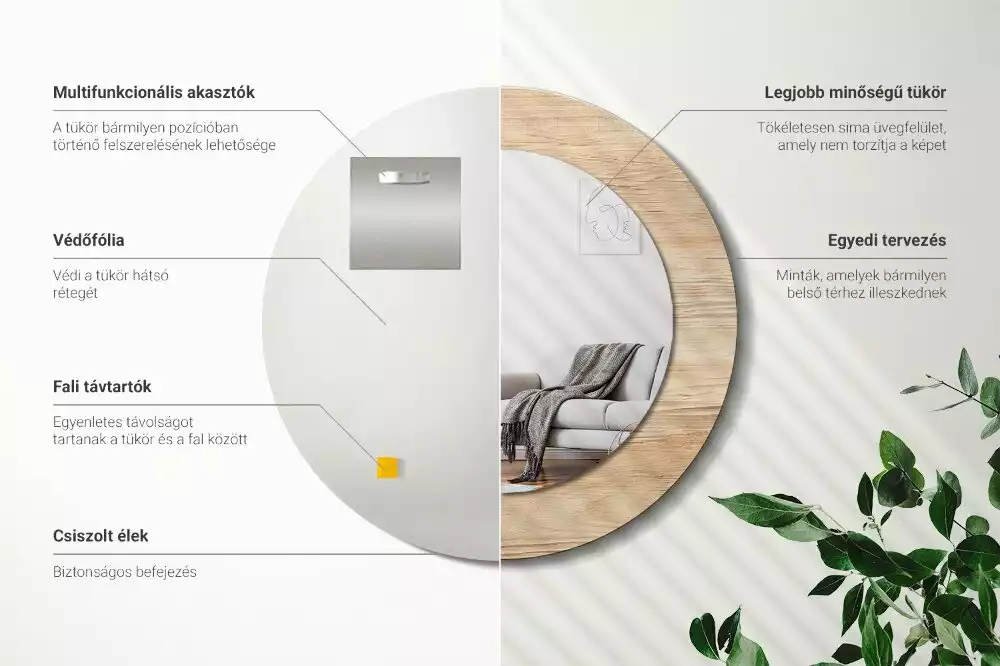 Kerek tükör fali dísz Faipari