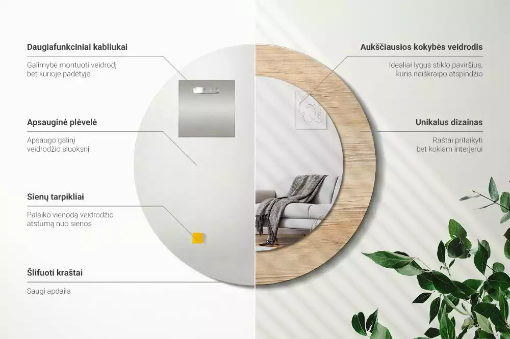 Kerek tükör fali dísz Faipari