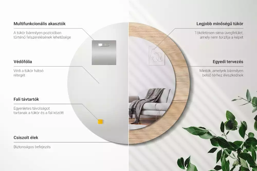 Kerek tükör fali dísz Faipari