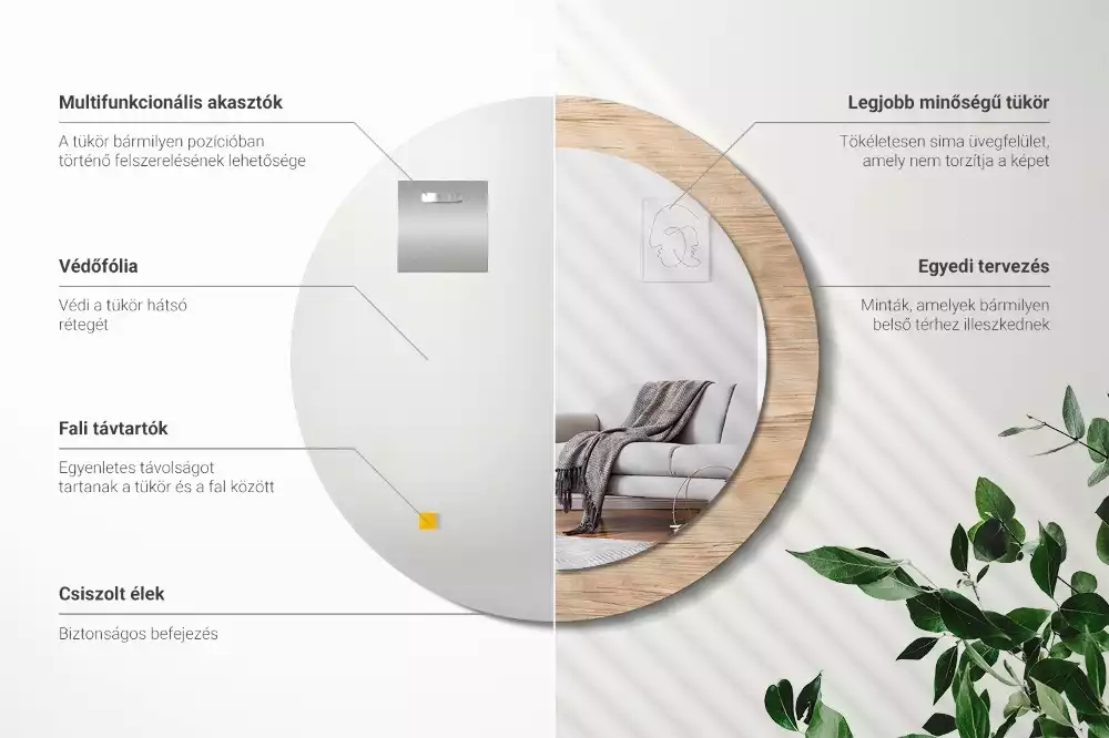 Kerek tükör fali dísz Faipari