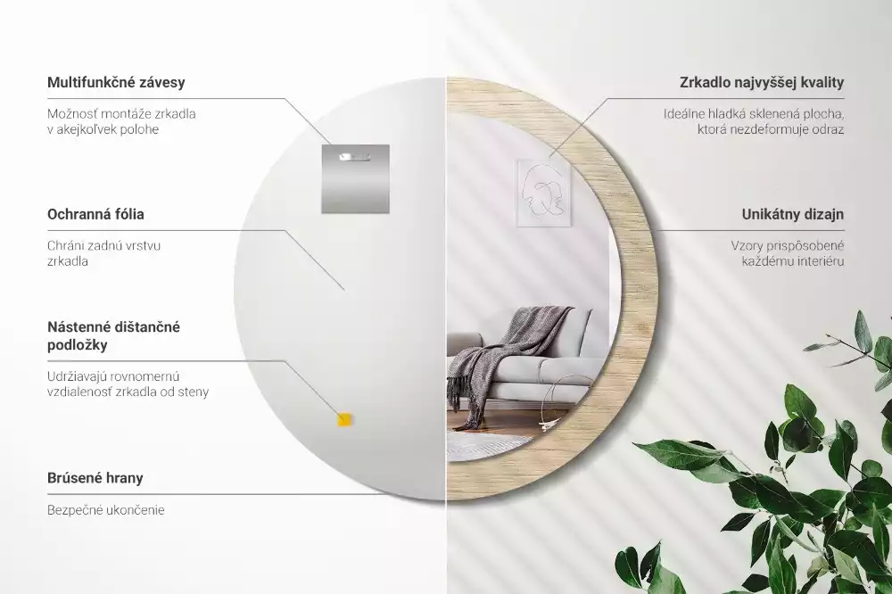 Kerek tükör fali dísz Világos fa