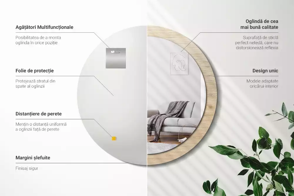 Kerek tükör fali dísz Világos fa