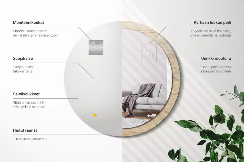 Kerek tükör fali dísz Világos fa