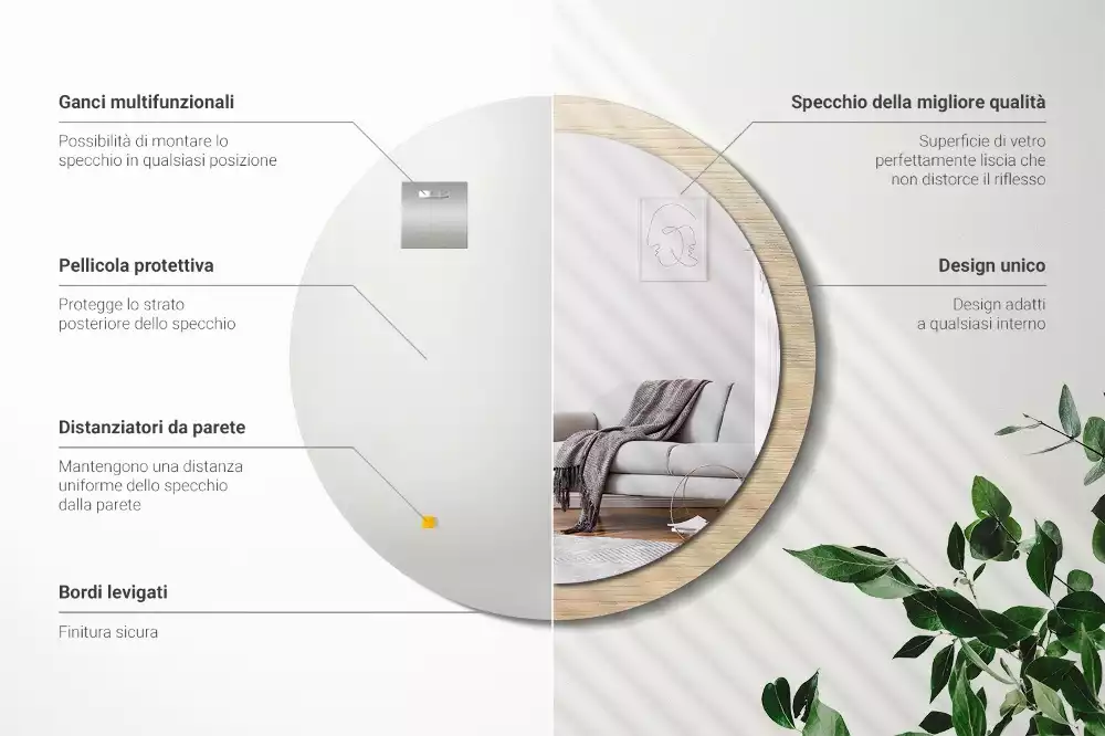 Kerek tükör fali dísz Világos fa