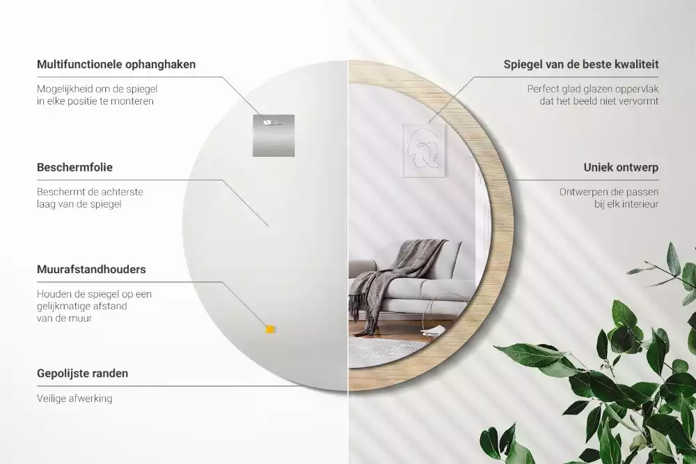 Kerek tükör fali dísz Világos fa