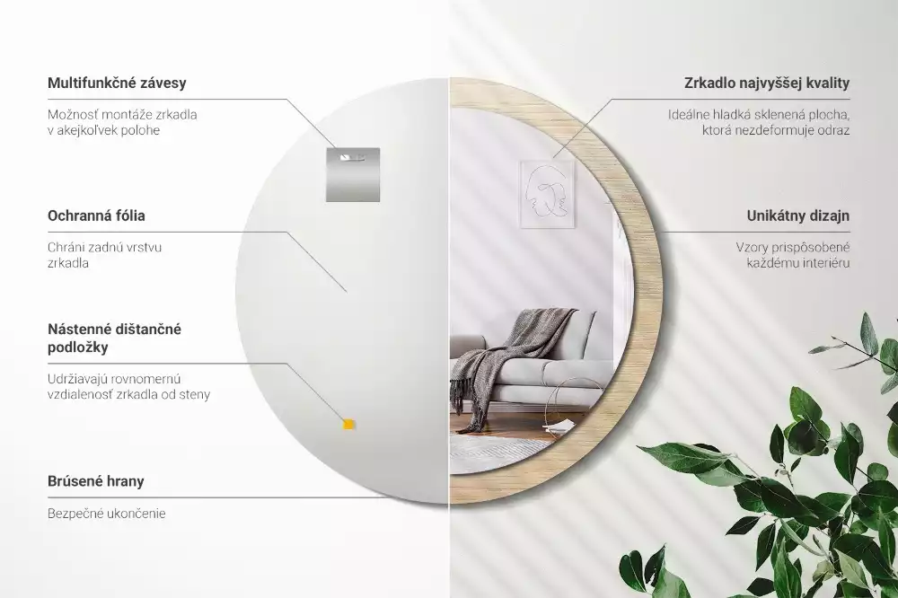 Kerek tükör fali dísz Világos fa